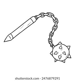 morning star mace or flail illustration hand drawn outline isolated vector