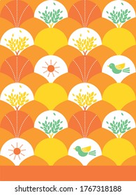 Morning Story Pattern with Natural object, Bird and tree pattern