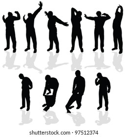 Morning Stretching And Wear Pajamas Black Vector Silhouette