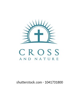 Morning Summer Sun Jesus Cross Christian Church Chapel logo design inspiration