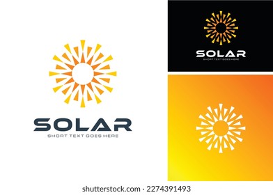 Morning or Summer Sun Rays for Solar Panel System Electricity Logo Design