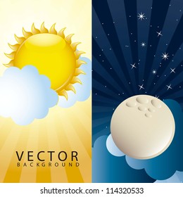 morning with sun  and night with moon. vector illustration