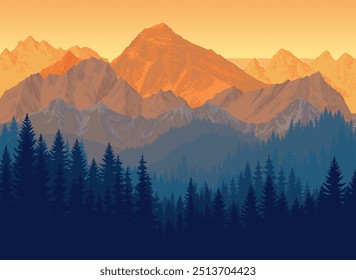 Morning sunset mountains landscape - vector illustration 