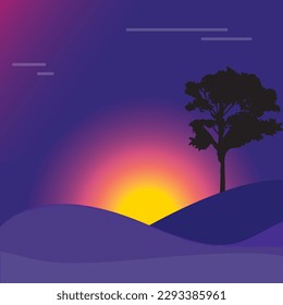 Morning Sunset Vector Background in purple color