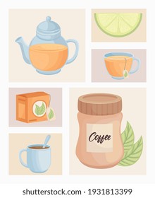 morning sweet drinks set icons