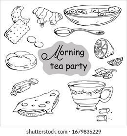morning tea breakfast set black and white