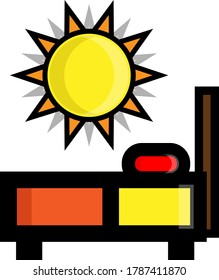 Morning Time With Bed Vector Illustration