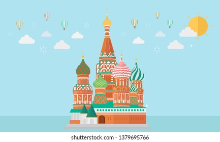 Morning time. the cathedral of vasily the Blessed (Saint Basil's Cathedral). Red Square and air balloon