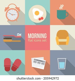 Morning time icons set. Flat vector design.