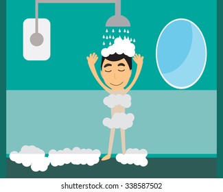 Morning today he Take shower happy..Vector illustration