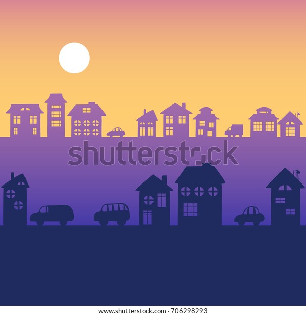 Morning Town Cars Seamless Landscape Background Stock Vector (Royalty ...
