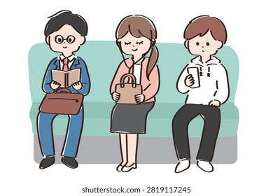 Morning Train Commute Scene with Passengers Hand-Drawn Vector Illustration