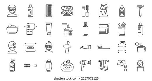 Morning treatments icons set outline vector. Care shave. Face skin