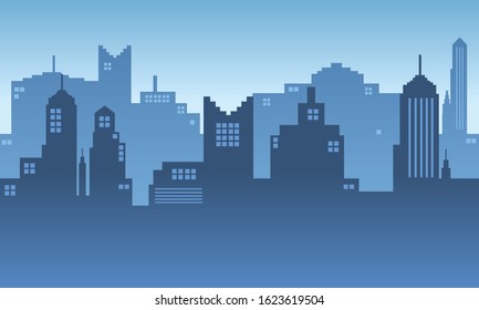 Morning vector background consisting of many building illustrations