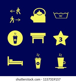 morning vector icons set. with bed, hotel three stars, delicate gentle degrees and nightstand in set