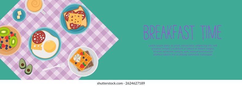 Morning workspace with vintage plate of fresh tasty food on wooden table background watercolor art concept closeup hand painting retro idea for interior design and creative home activity

