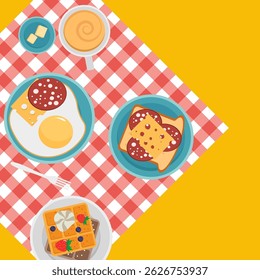 Morning workspace with vintage plate of fresh tasty food on wooden table background watercolor art concept closeup hand painting retro idea for interior design and creative home activity

