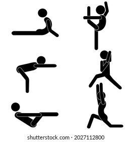 Morning with Yoga. Carantined Home Staying as Time for Relax. Stick Figure Pictogram Icon Vector