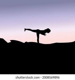 morning yoga vector flat illustration, positive energy, yoga day, morning activities 