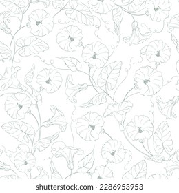 Morning-glory seamless pattern. Vector floral green illustration