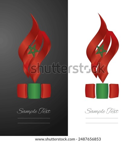 Moroccan abstract 3D wavy flag ribbon for fashion and industry labels. Morocco 3D torch flame strip label sticker icon vector