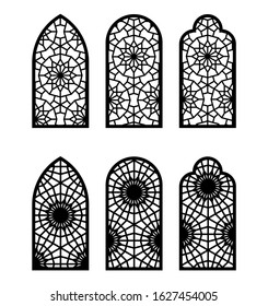 Moroccan arch window or door set. Cnc pattern, laser cutting, vector template set for wall decor, hanging, stencil, engraving in moroccan style