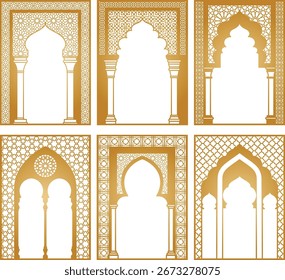 Conjunto de arcos marroquíes. Patrón árabe. Puertas y ventanas Plantillas