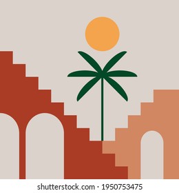 Moroccan architecture. Boho style. Minimal flat design. Contemporary background. 