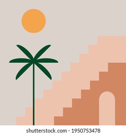 Moroccan architecture. Boho style. Minimal flat design. Contemporary background. 
