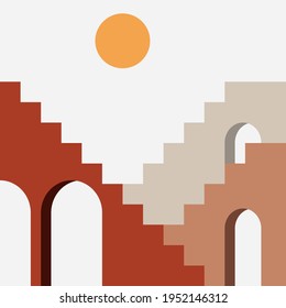 Moroccan architecture. Boho style. Minimal flat design. Contemporary background. 