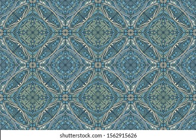 Moroccan blue-green ornament. Geometric pattern for Wallpaper, fabric, textile, wrap and decor.