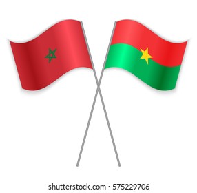 Moroccan and Burkinabe crossed flags. Morocco combined with Burkina Faso isolated on white. Language learning, international business or travel concept.
