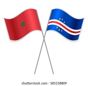 Moroccan and Cabo Verdean crossed flags. Morocco combined with Cape Verde isolated on white. Language learning, international business or travel concept.
