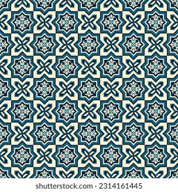 Moroccan ceramic, lisbon azulejo, mexican talavera, italian sicily, spanish majolica, turkish, mediterranean texture design. Portuguese tile pattern vector seamless with mosaic arabesque ornaments.