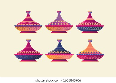 Sammlung Ceramic Tajine Vektorillustration Set