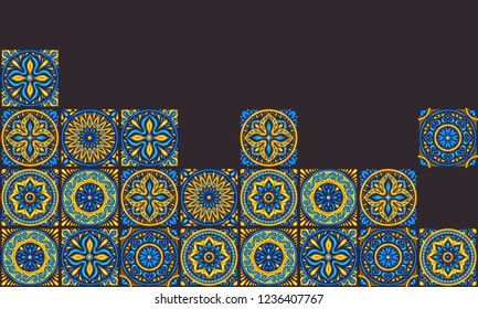 Moroccan ceramic tile background. Ethnic floral motifs. Mediterranean traditional folk ornament. Portuguese azulejo, mexican talavera or spanish majolica.