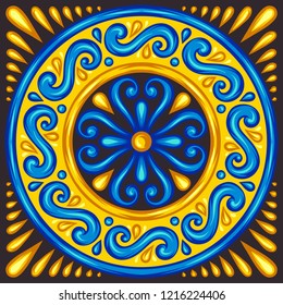 Moroccan ceramic tile pattern. Ethnic floral motifs. Mediterranean traditional folk ornament. Portuguese azulejo, mexican talavera or spanish majolica.