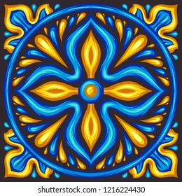 Moroccan ceramic tile pattern. Ethnic floral motifs. Mediterranean traditional folk ornament. Portuguese azulejo, mexican talavera or spanish majolica.