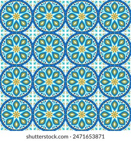 Moroccan ceramic tile pattern. Mediterranean traditional folk ornament.