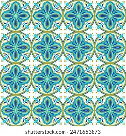 Moroccan ceramic tile pattern. Mediterranean traditional folk ornament.