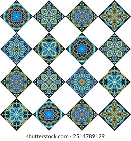 Patrón de baldosas de cerámica marroquí. Ornamento popular tradicional mediterráneo.