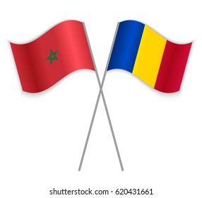 Moroccan and Chadian crossed flags. Morocco combined with Chad isolated on white. Language learning, international business or travel concept.