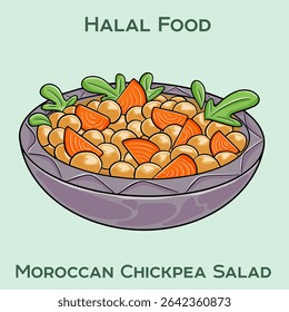 Moroccan chickpea salad, combining chickpeas, cucumbers, tomatoes, and herbs, dressed with lemon and olive oil