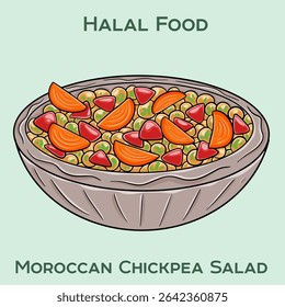 Moroccan chickpea salad, combining chickpeas, cucumbers, tomatoes, and herbs, dressed with lemon and olive oil