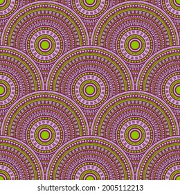 Moroccan circle elements background vector seamless pattern. Oriental motifs hippie repeating geometry. Arabic folk round medallion circles seamless geometric pattern.