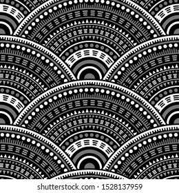 Moroccan circle elements embroidery vector seamless pattern. Oriental motifs damask repeating geometry. Arabic ethnic circle mandala elements seamless geometric pattern.