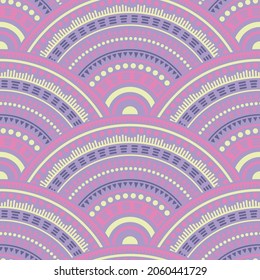 Moroccan circle elements embroidery vector seamless pattern. Oriental motifs organic line art geometry. Arabic ethnic overlapping circular shapes seamless geometric pattern.