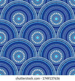 Moroccan circular shapes fabric print vector seamless pattern. Ethnic motifs floral line art geometry. Arabic folk round medallion circles seamless geometric pattern.