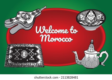 Moroccan cultural symbols, morocco vector illustration with country icons