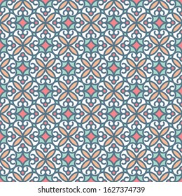 Moroccan decorative pattern for the background, tile and textiles. It is assembled from modular parts. Vector. Seamless.